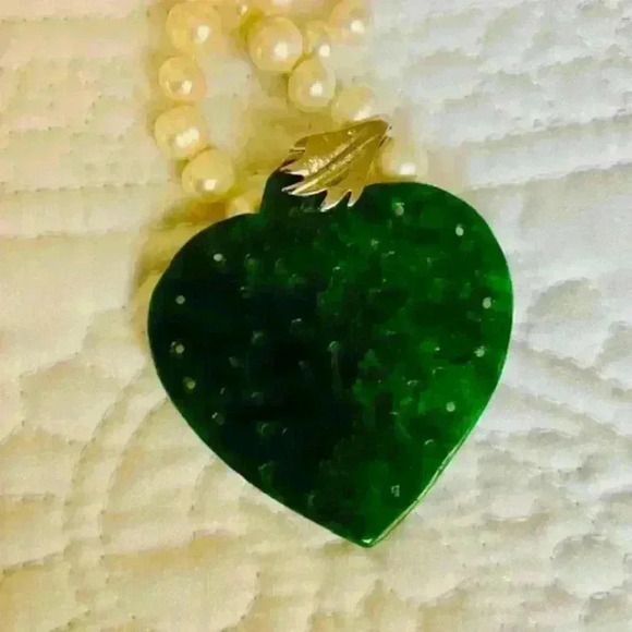 jade heart ,necklace with natural pearls vintage - Picture 6 of 6